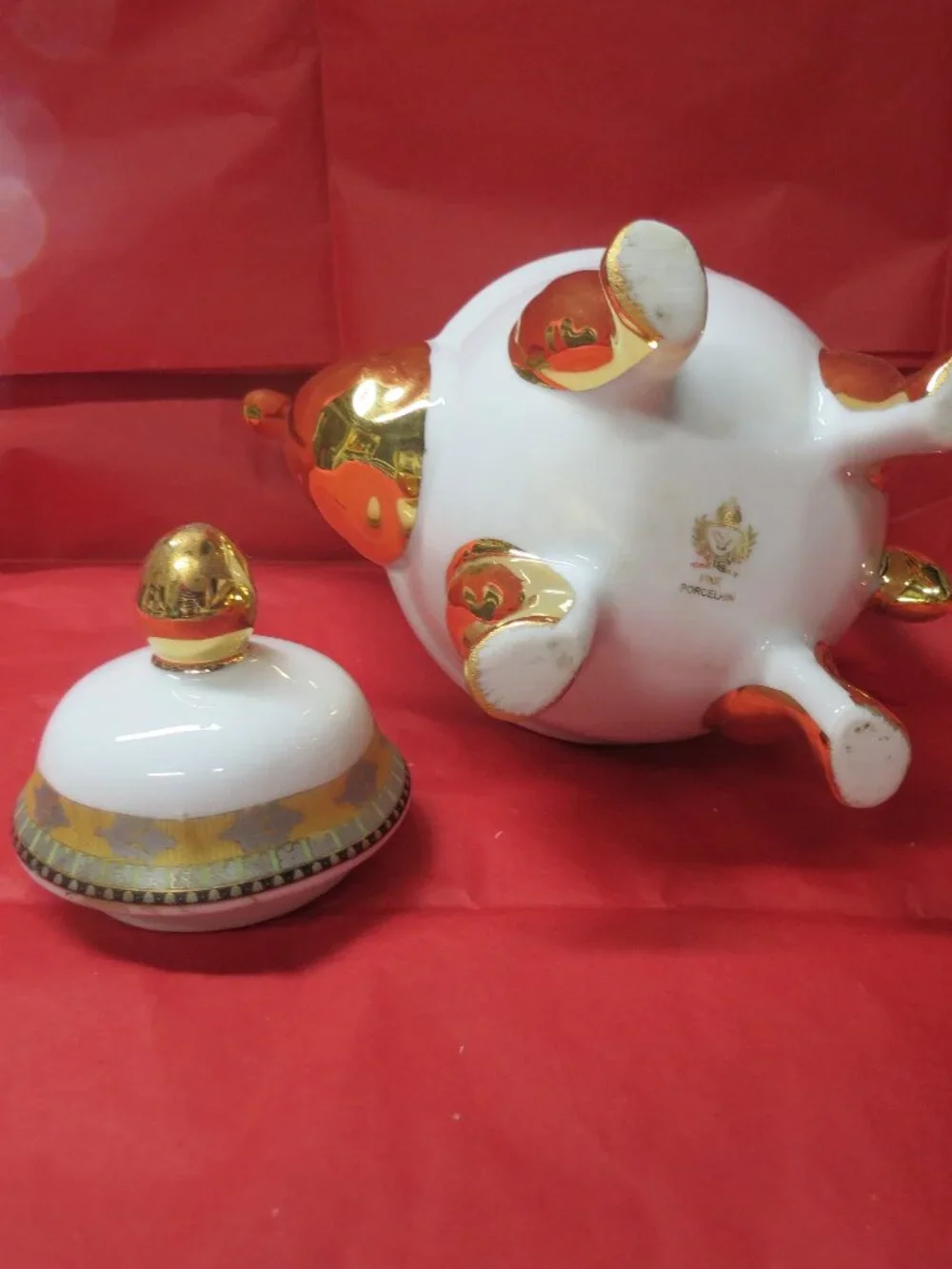 Vintage White and Gold Porcelain Coffee Pot with Decorative Tulip Floral Band